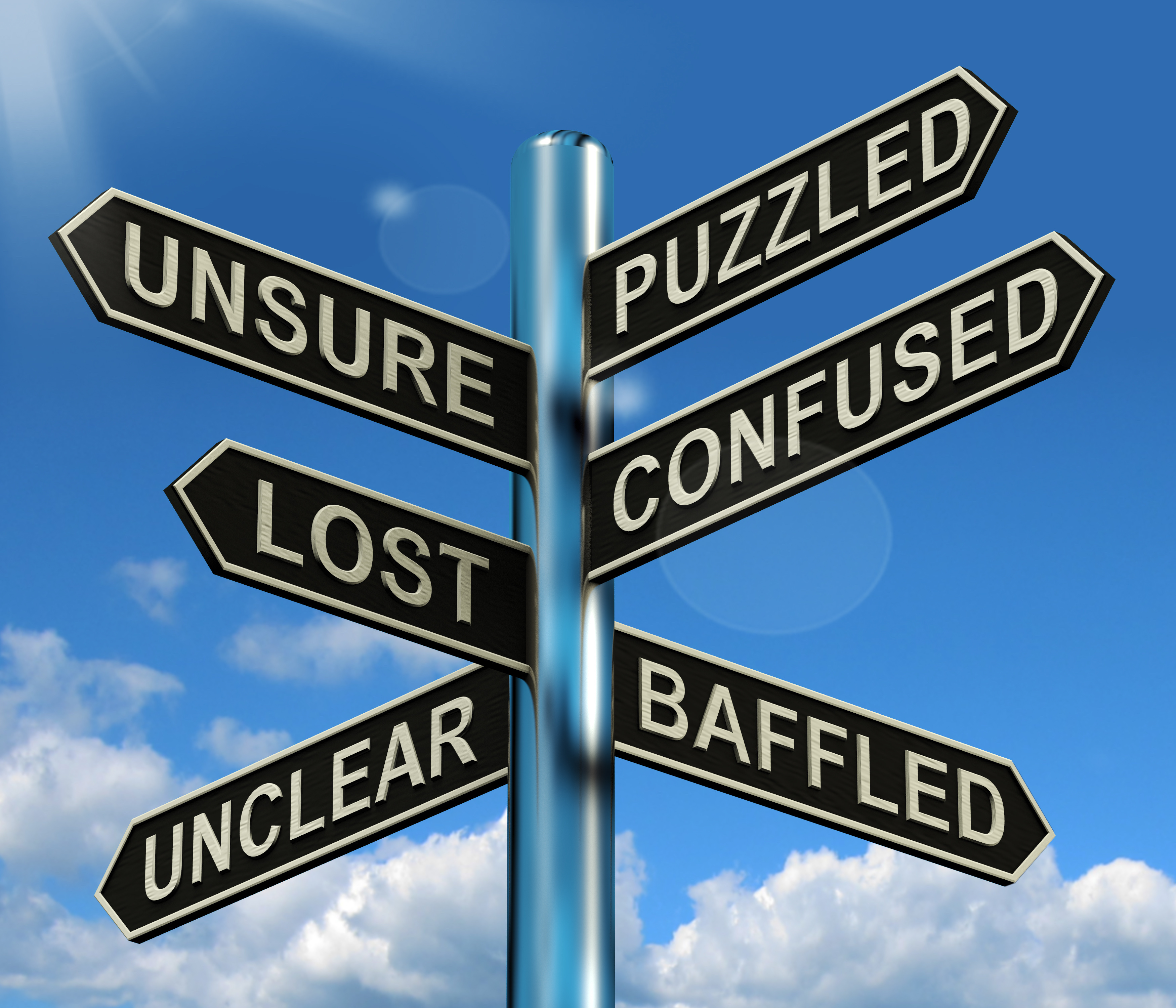 Puzzled Confused Lost Signpost Showing Puzzling Problem | Abroad101 Blog