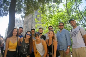 Program_11201_Photo__5c1d | Abroad101 Blog Group of SAI Study Abroad students smiling near the Sagrada Família in Barcelona during the Universitat Autònoma de Barcelona program.