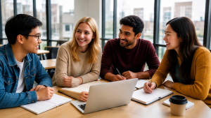 Support helps students thrive abroad | Abroad101 Blog Diverse international students collaborating and building a support network while studying abroad.
