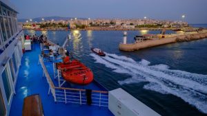 Evening Ferry View of Piraeus Greece | Abroad101 Blog Evening ferry departing Piraeus port in Greece at dusk
